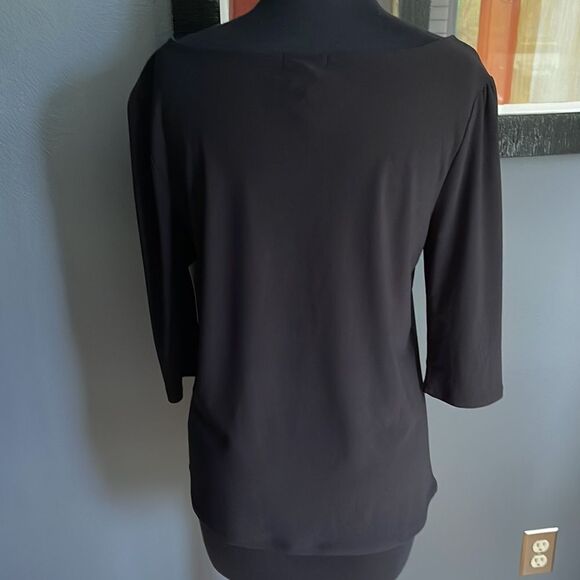 Halogen black stretch bracelet sleeve subtle gathered shoulder top. NWT. Small. - Picture 3 of 4